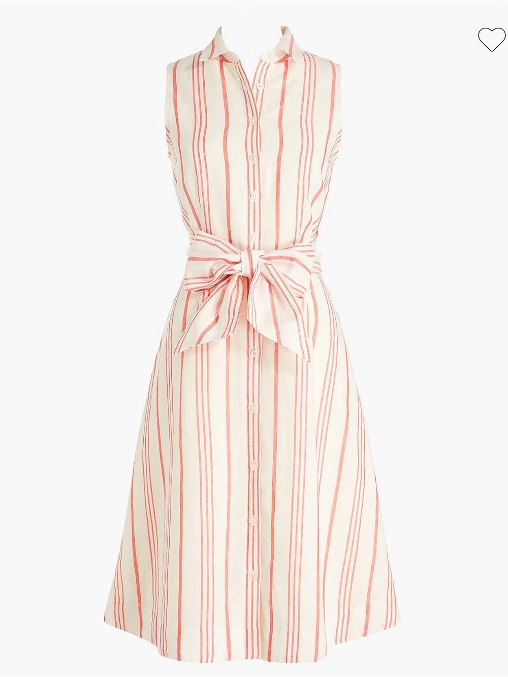 J.Crew Sleeveless Tie-Waist Shirt Dress Linen White Orange Striped Womens 8